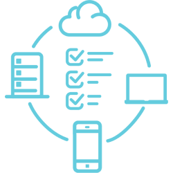 Icon of a cloud, server, laptop, and phone