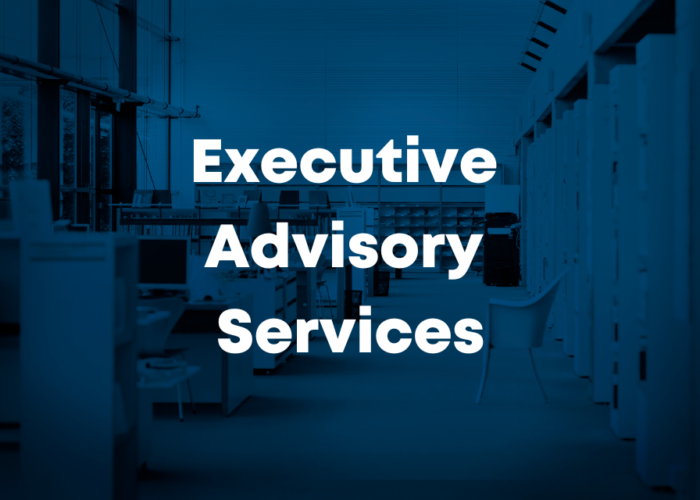 The words Executive Advisory Services over a blue background.