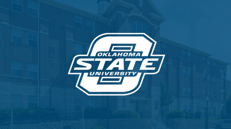 Oklahoma State University logo white on blue background
